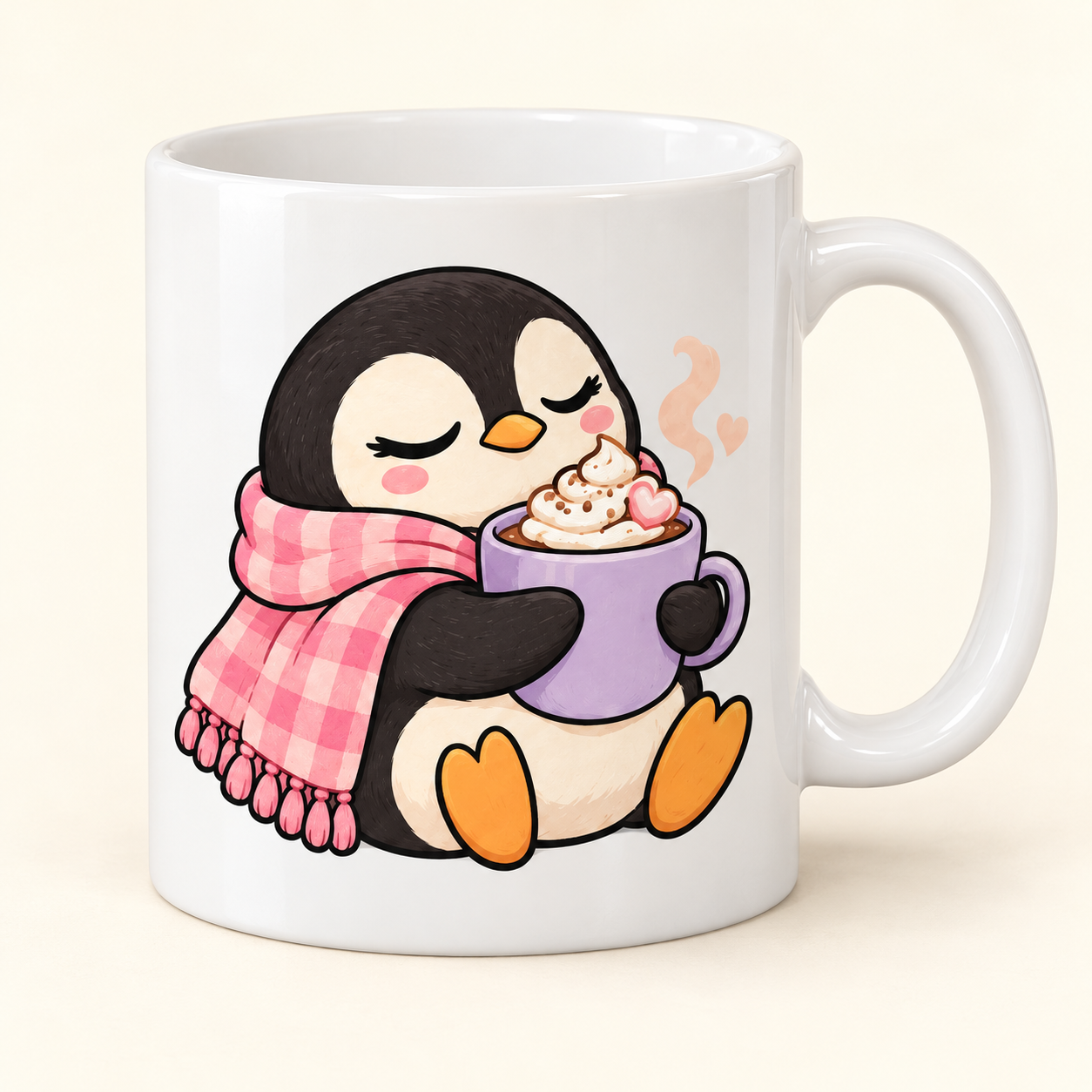 Caneca branca Pinguim do Aconchego, imagem ilustrativa